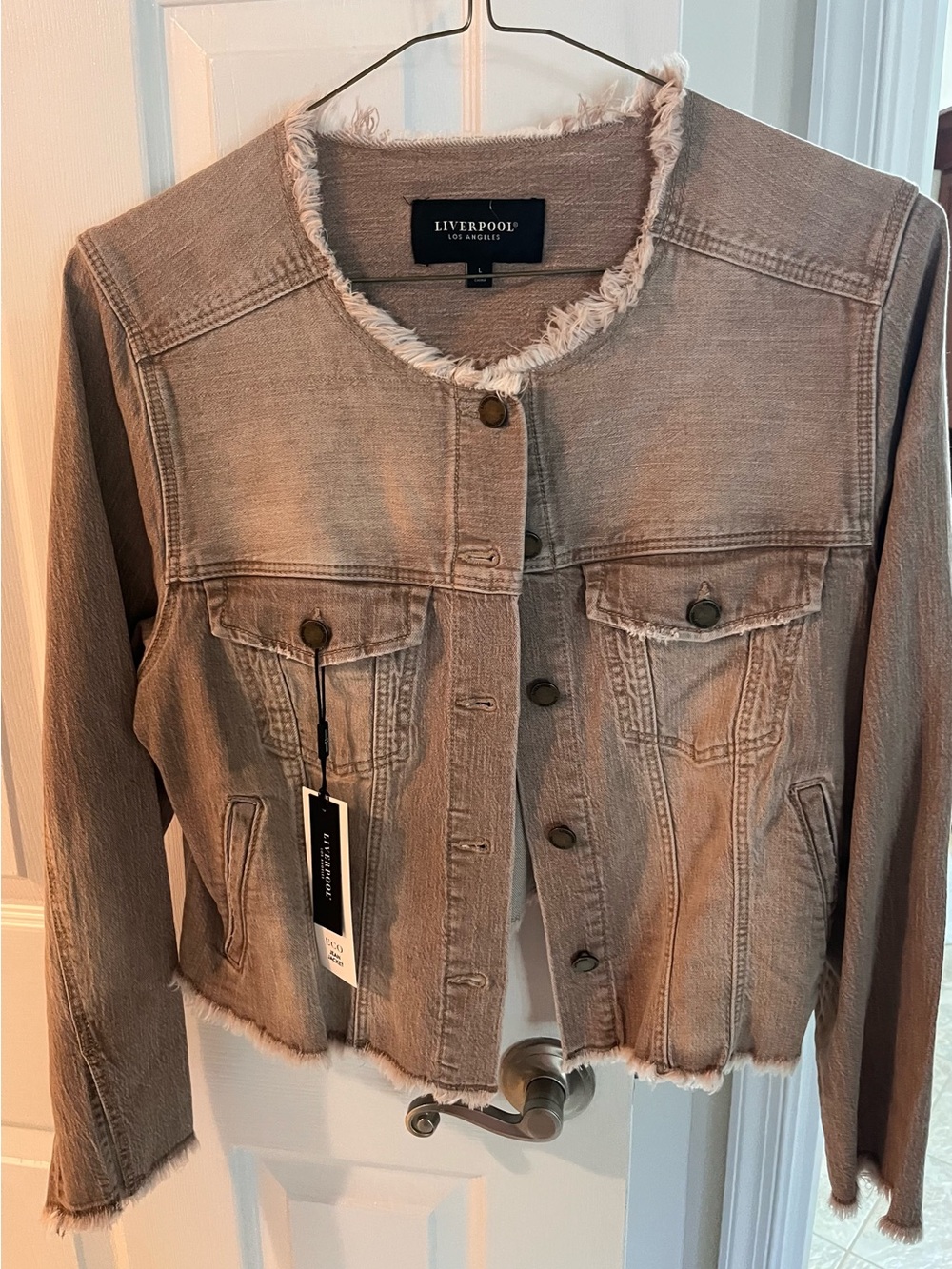 Liverpool Frayed Hem Taupe Denim Jacket